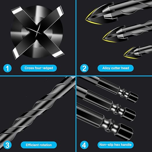 10 Pcs 5/16" Masonry Concrete Drill Bit Set for Tile Brick Glass Plastic Wood, Cross Tungsten Carbide Tip, Hex Shank, Work with Ceramic Porcelain Tile Wall Mirror Paver, 5/16 Inch Drill Bits, 8mm