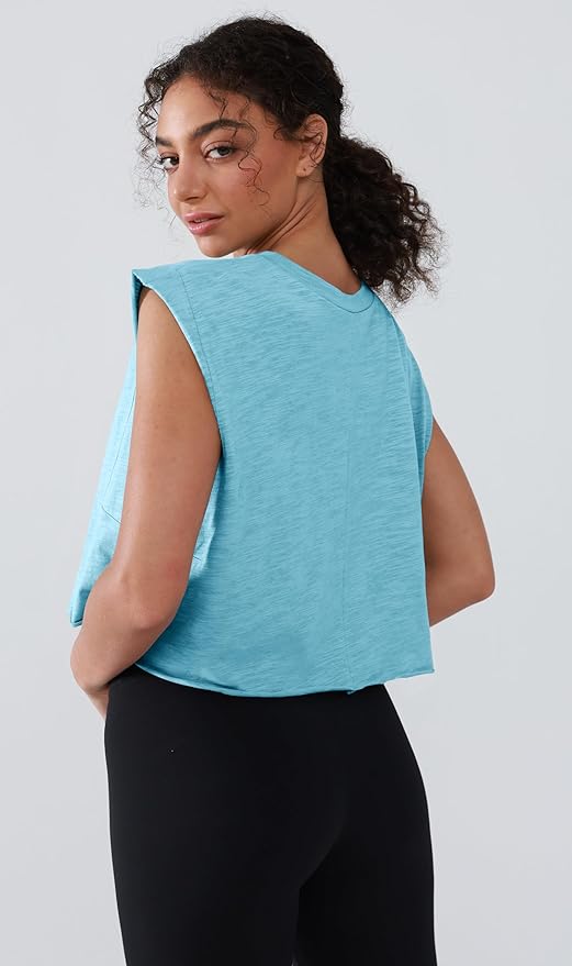 Women’s 100% Cotton Cropped Workout Tank Tops Soft Breathable Loose Fit Muscle Tank for Gym Yoga Running