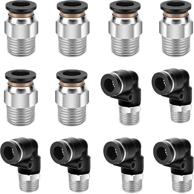 12 Pcs Push to Connect Fittings 5/16 Inch Tube OD x 1/4 Inch NPT Thread Pneumatic Male Straight and Elbow Quick Connect Air line fittings