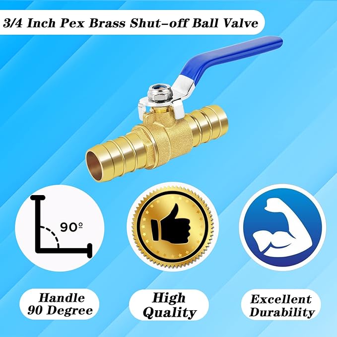 Brass Hose Barb Ball Valve Kit-1pcs 3/4'' Heater Hose Shut Off Valve with Stainless Steel Clamps-High Temperature Resistance Shut off PEX Ball Valve for Water, Oil, Gas, Fuel line Fittings