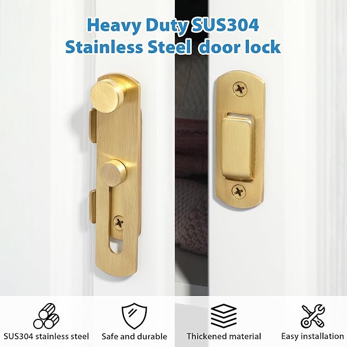 Alise 4 inch Heavy Duty Flip Latch Gate Latches, Safety Door Lock for Barn Wood Fence Sliding French Doors,SUS304 Stainless Steel Gate Hardware Gold Finish,MS9500-G