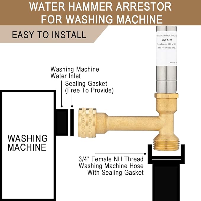 [4 Pieces] Lingmfg Water Hammer Arrestor For Washing Machine, 3/4 Inch Thread Brass LING-WMWHA-SS-O-4
