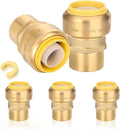 5-Pack HeSun Pushfit Female Adapter, 3/4" FNPT x 1" Push to Connect Plumbing Fittings with Disconnect Clip, Brass Push-fit Fittings for PEX, Copper, CPVC, PE-RT Pipes(PF195-5)