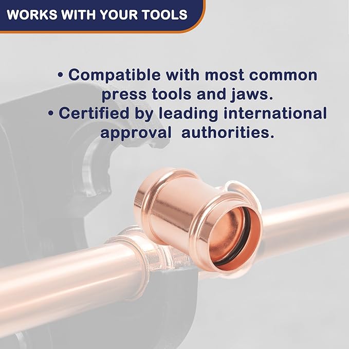 Copper Press Fittings 3/4 inch Coupling Without Stop Zero Lead P x P Plumbing Fittings for Residential Commercial 10-Pack