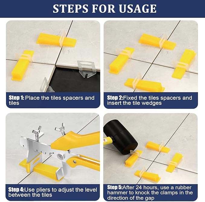 Tile Leveling System with Tile Plier and Rubber Mallet, 1000 Piece Tile Spacers Clips and 200 Piece Reusable Wedges, Tile Leveler Tool Set for Tile and Stone Installation (1/16 Inch）