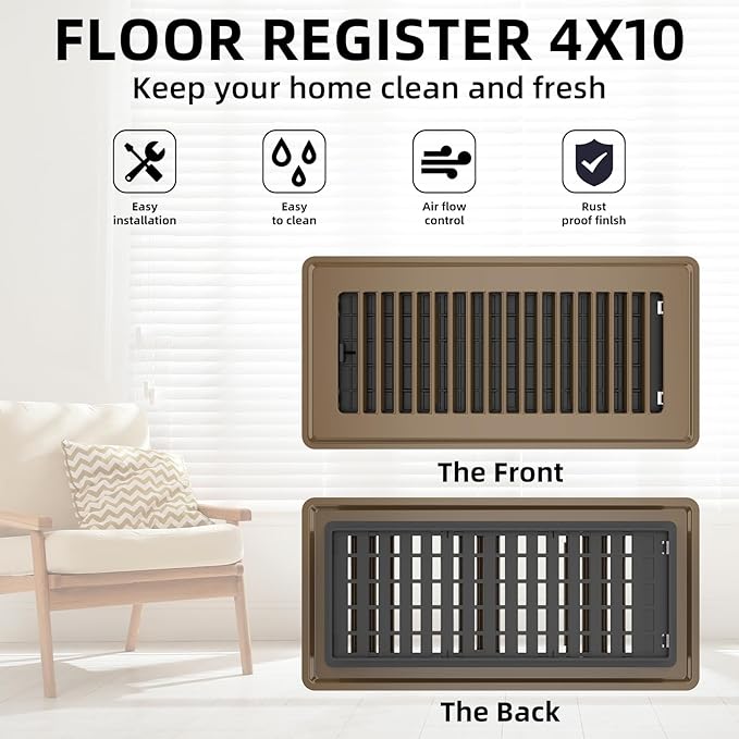 Floor Register 6x10, 6 Pack Floor Vent Covers for Home Floor Heavy Duty Steel Walkable Floor Vents Air Vent Covers 10x6 for Sidewall and Floor