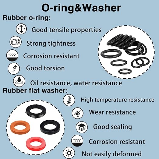 7 Size Water Hose Gasket and 20 Size O Ring Rubber Washer Assortment Kit 610 Pcs Nitrile Washers Set for Plumbing Faucet Pipe Hose Shower Head Pressure Washer Sealing Repair OD 9-31MM