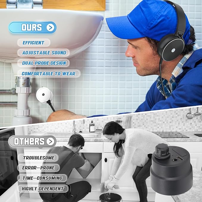 Professional Water Leak Detectors for Home, Water Leak Detection Device, Dual Probe Design, Sound Amplifier for Underground Pipes, Walls, Construction Sites
