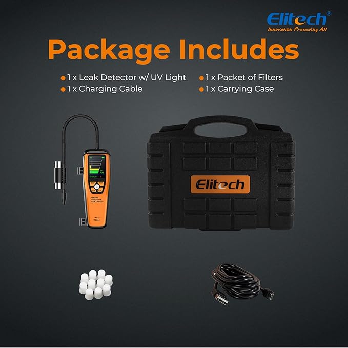 Elitech Infrared Refrigerant Leak Detector ILD-200 max High-Precision HVAC/R Leak Detection, 10-Year Sensor Lifetime, 1g/a Ultra-Low Detection, 4 Sensitivity Levels, TFT Display & Sound Alarm