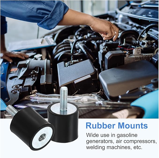 uxcell M5 Rubber Mounts, 8Pcs 20x20mm(DxH) Rubber Cylindrical Anti Vibration Isolator Shock Absorber with Lock Nut for Car Bobbin Generator Air Compressors