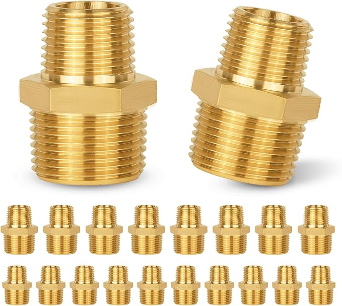 20-PCs HeSun Brass Hex Nipple Pipe Fitting, 3/4" NPT Male x 1/2" NPT Male Hex Pipe Adapter