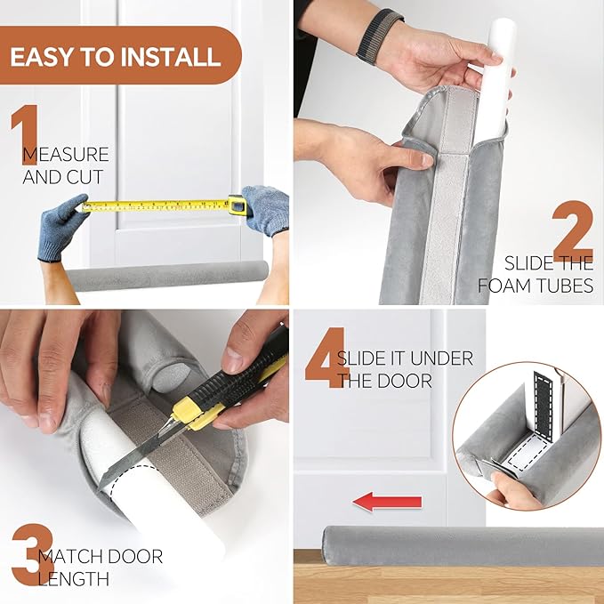 Adjustable Under Door Draft Stopper, 30"-36" Double Side Block Design, Windproof Seal,Noise Blocker, Blocks Cold Air, Draft, Dust, and Light -Grey