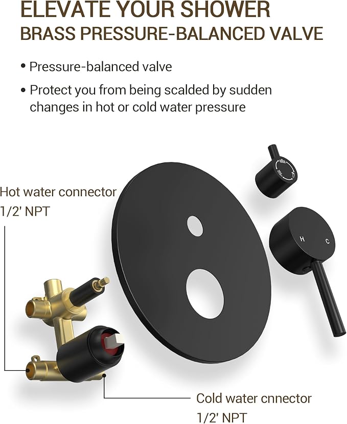 Upgraded Shower Faucet Set with Tub Spout: Aposhion 9 Inch Round Rainfall Shower System Rough-in Pressure-balanced Valve with Handheld Sprayer, Wall Mounted Bathtub Shower Faucet Kit Complete