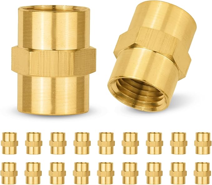 20-PCs HeSun Brass Pipe Fitting, 1/4" NPT Female x 1/4" NPT Female Hex Pipe Adapter