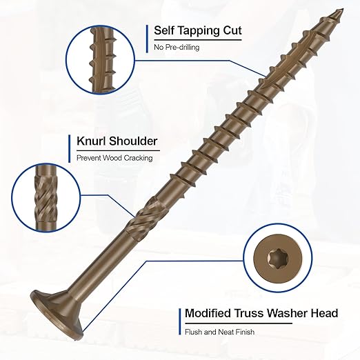 #10 x 4” Deck Screws, 316Pcs Star Drive Wood Screws, Rust Resistant Timber Screws for Timber/Log/Landscaping Wood, T25 Star Bit Included, Brown