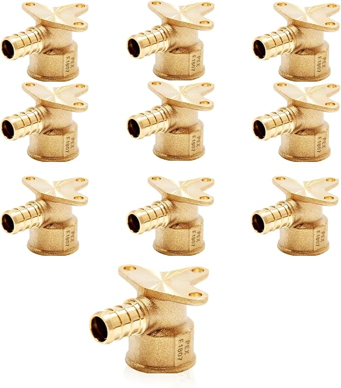 (10-Pack) PEX Fittings, Pex 1/2" x 1/2" Female Threaded NPT Drop Ear Elbow Adapter, Brass Crimp Fittings, for PEX Tubing Pipe Plumbing, ASTM F1807(PEX1807159)
