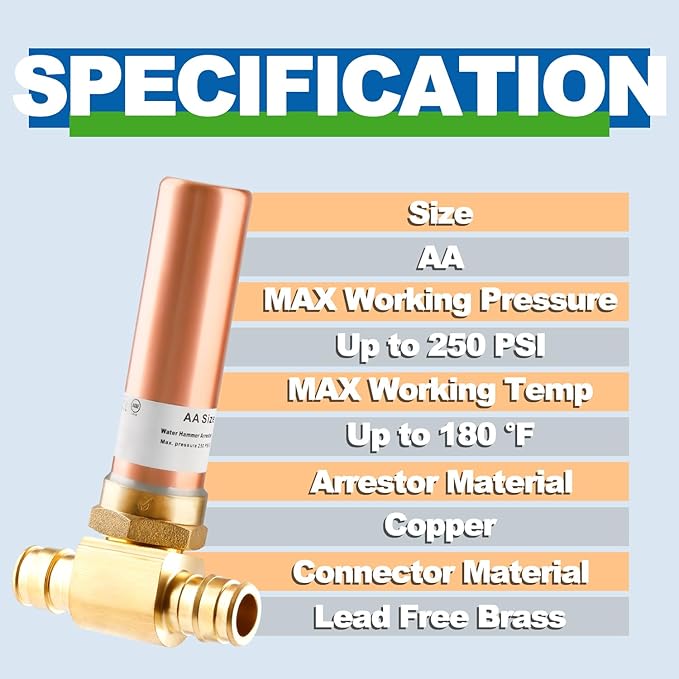 Copper Water Hammer Arrestor, 1/2 Inch Pex-A Expansion Tee Hammer Arrestor For Potable Water Plumbing Application, F1960 Tee Connection