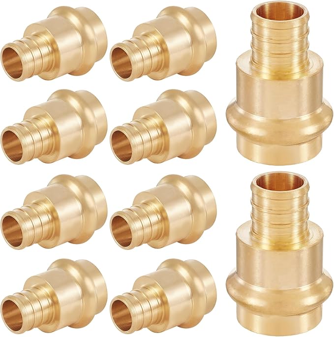 10-Pack HeSun Copper Press Fitting Adapter,3/4" PRESS X 3/4" PEX F1807 Crimp Coupling, LF Brass(PEX1807346)