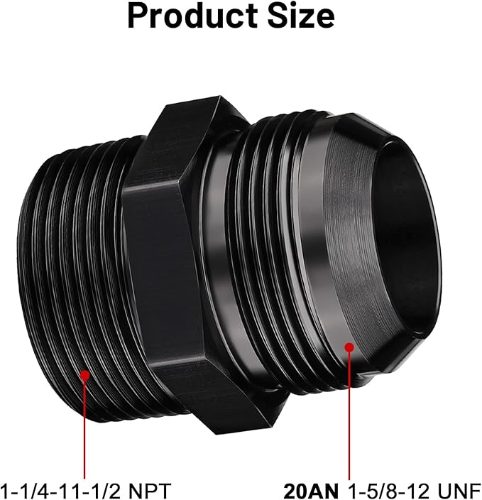 EVIL ENERGY 20AN Male Flare to 1-1/4" NPT Pipe Fitting Adapter Straight Aluminum Black 2PCS