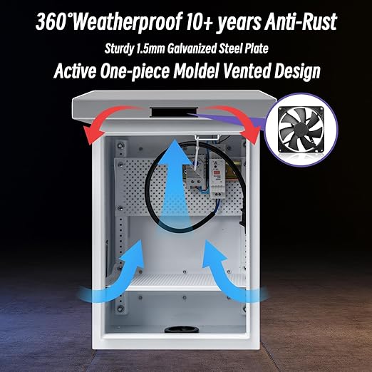 Outdoor Weatherproof Cabinet Electrical Enclosure - 15.7x11.8x7.9 inches Outdoor Network Cabinet Enclosure with Cooling Fan and Thermostat Kit, Wall/Pole Mount (400x300x200mm)