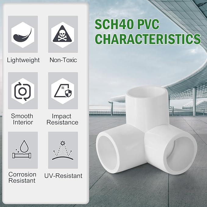 3 Way PVC Pipe Fittings 3/4 Inch, Zernmiarder White PVC Elbow Corner Side Outlet Tee Fitting, SCH40 Furniture Grade Pipe Connectors - Fits 3/4" Polyvinyl Chloride Pipes, 4 Pieces