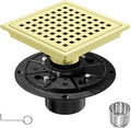 6 Inch Square Shower Floor Drain with Removable Cover Grid Grate, SUS 304 Stainless Steel, Watermark&CUPC Certified, Chrome Finished (Gold, 6 in)