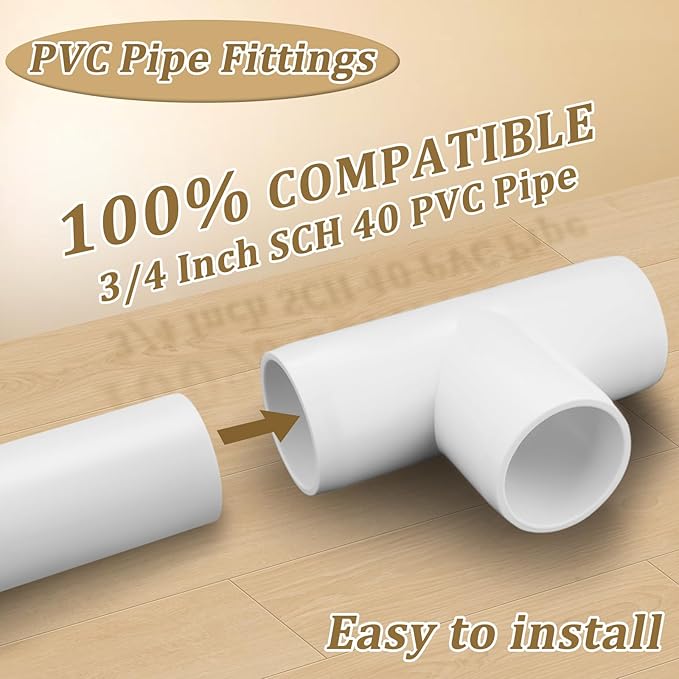 12-Packs 3/4 Inch Tee PVC Fittings, Furniture Grade PVC Pipe Fittings 3 Way for SCH40 Pipe DIY Garden Shelves, Greenhouse, Shed and Outdoor Structures
