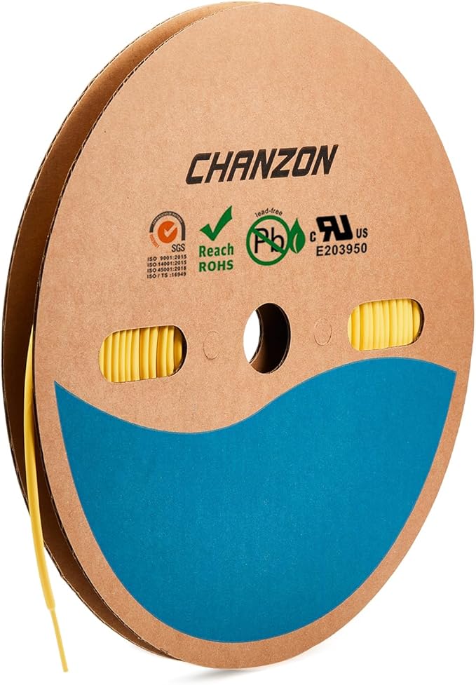 Chanzon 2:1 Ratio - 80Ft Roll - 5/64" (2mm) Heat Shrink Tubing 2:1(25M Total Length) Yellow Polyolefin Sleeving Wrap Shrinking 2 to 1 1pcs