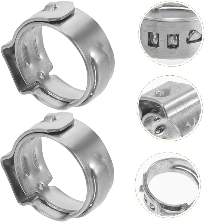 Kisangel 50Pcs Stainless Steel Pex Clamp Rings Single Ear Hose Clamps Adjustable Water Pipe Fittings for Plumbing and Pex Crimp Tools