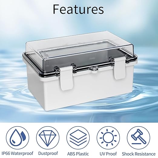 Waterproof Outdoor Electrical Box ABS Plastic Enclosure Junction Box with Mounting Plate Clear(8.2"x5.1"x4.3")