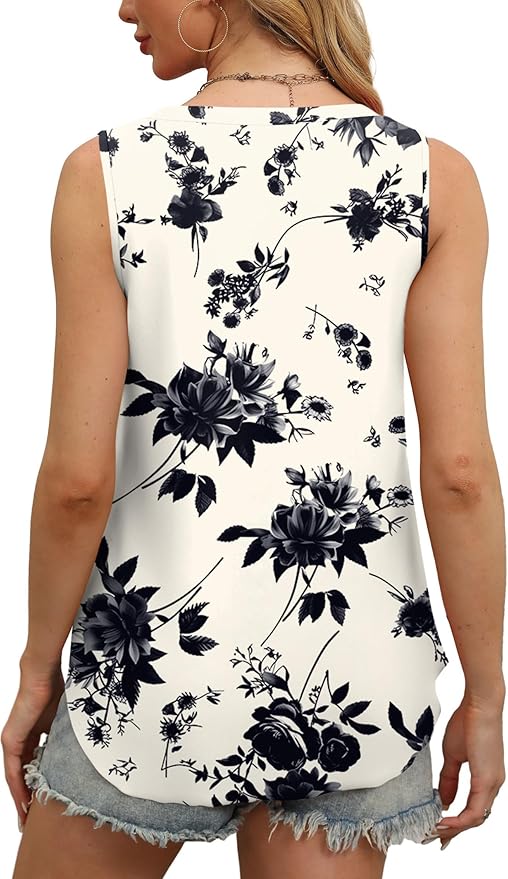 OFEEFAN Womens Tank Tops V Neck Sleeveless Flowy Loose Fit Basic Casual Summer Tops