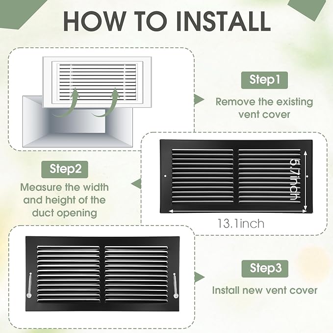 3 Pack 14x6 Inch Ceiling Vent Covers for Wall Heavy Duty Steel Return Air Register 2 Way Duct Opening Vents HVAC Sidewall Adjustable Flat Grille for Ceiling Home Office Bathroom Sidewall(Black)