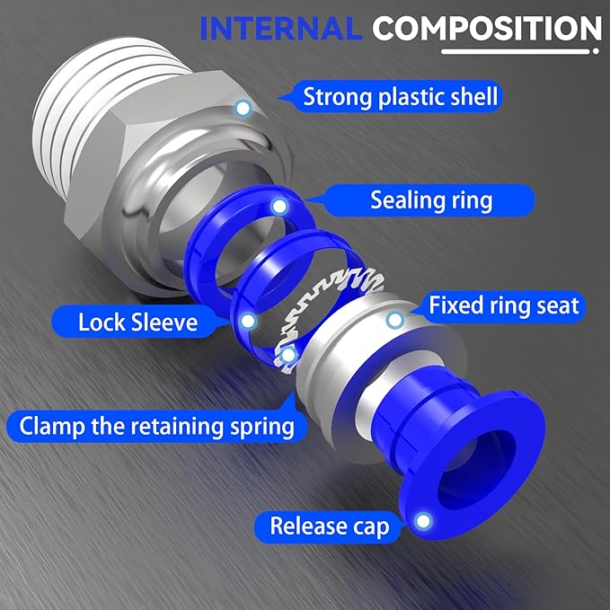Nickel-plated Iron 1/4"Tube OD x 1/8"NPT 15Packs Quick Release Connectors Straight Thread Push to Connect Tube Fittings