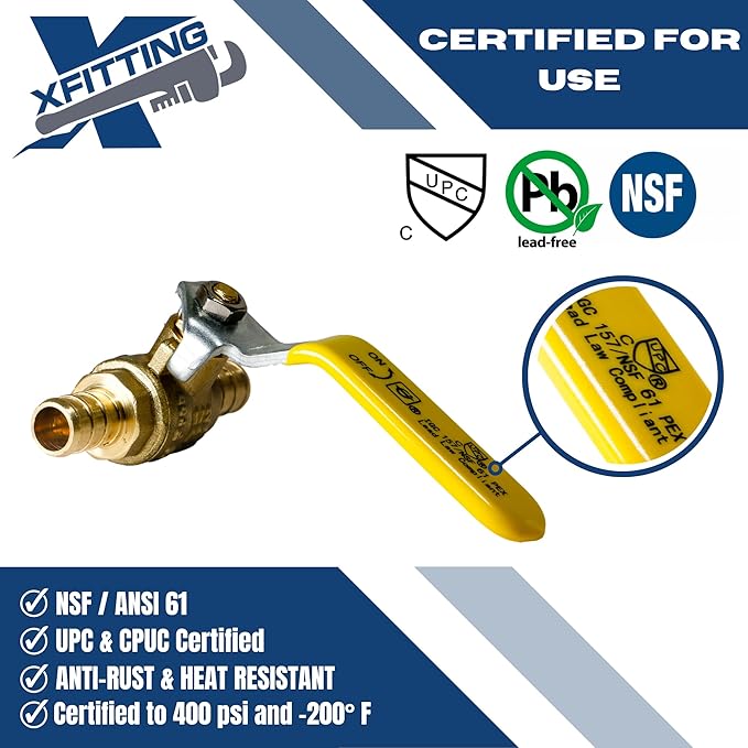 10 Pieces XFITTING 1/2" Pex Ball Valve, Pex B Crimp