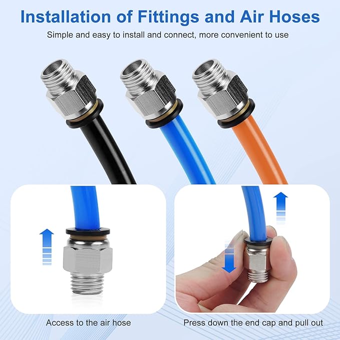 10 Pcs Push-to-Connect Fittings 3/8 Inch Tube OD x 1/4 Inch NPT Thread Pneumatic Male Straight Quick Connect Air line fittings