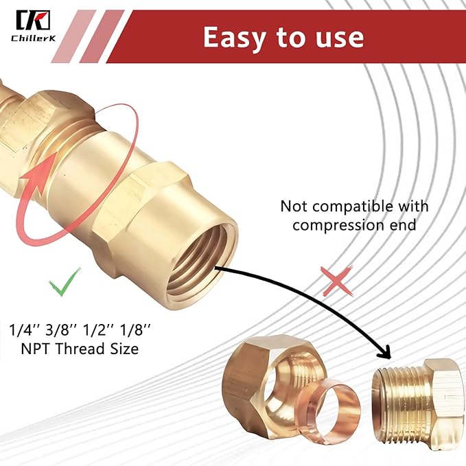 Hex Couplings, 1/4" NPT Female To Female Brass Hex Nipple Adapters, Brass Pipe Extension Fittings for Oil/Air/Water/Gas Systems. (2 Pack)