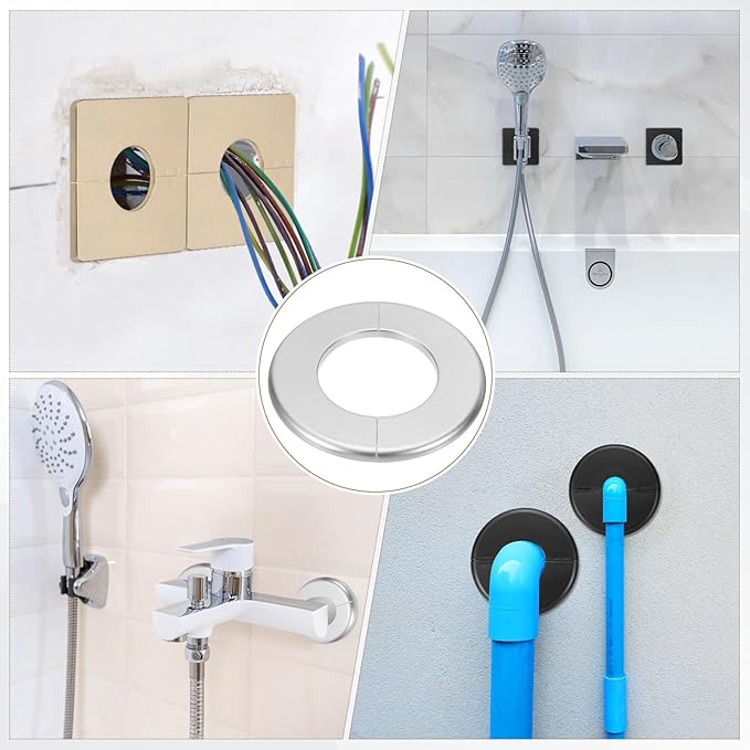 PATIKIL Wall Split Flange 140mm / 5.5" OD, 4 Pcs Round Escutcheon Plate Cover PPR Plumbing Cover Plates with Self-Adhesive Tape for 78mm / 3.1" Dia Water Pipe Faucet, Silver