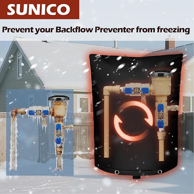 SUNICO Backflow Preventer Insulation Cover (5°F) - 5-Layer Upgrade Insulated Design Sprinkler Covers for Outside,16" W X 20" H, Backflow Insulation Cover for Sprinkler Valve ,Winter Freeze Protection