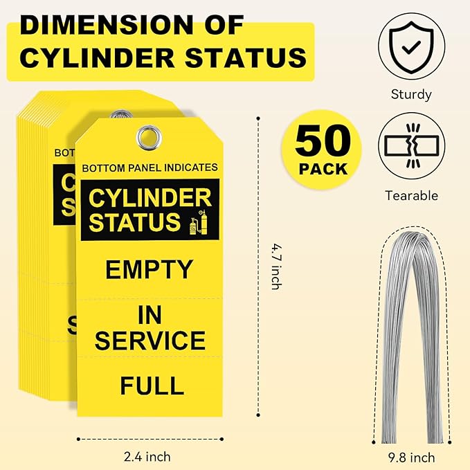 50 Pack Cylinder Status Sign Tags 2.4 X 4.7 Inch Empty in Service Full 3-Part Perforated Labels with Pre-Attached Wires for Checking The State of The Cylinder (50)
