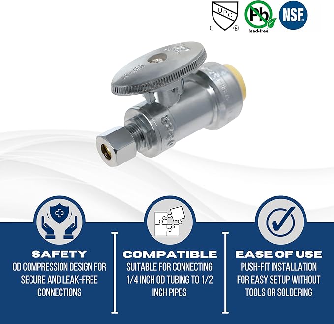 XFITTING OD Compression 1/4 Inch x 1/2 Inch Push Fit Valve, Push Fit Straight Valve, 30-1-6=10XX, 10 Pieces