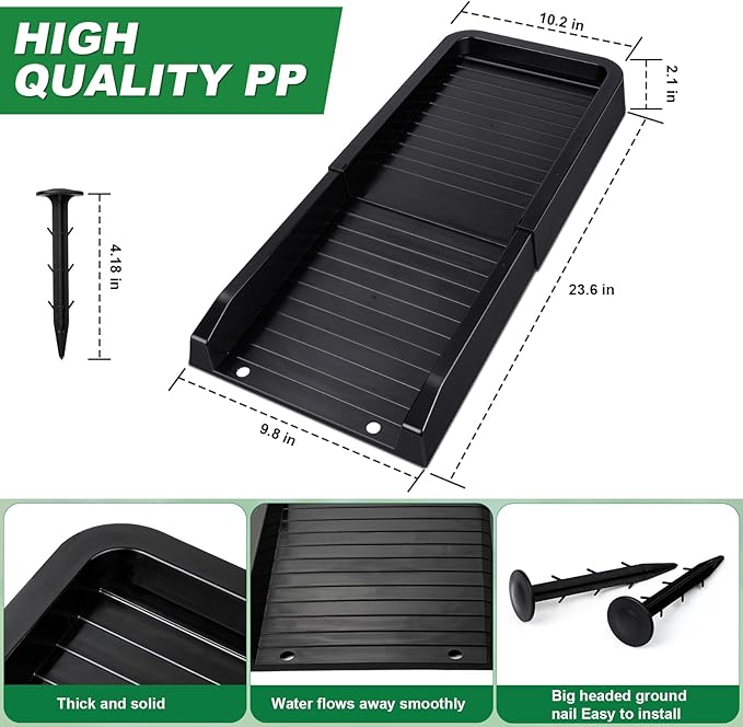 24" Heavy-Duty Downspout Extensions & Splash Block Kit - Gutter Drainage System with 4 Fixing Nails, Corrosion-Resistant Splash Guard for Rainwater Diversion & Foundation Protection 4-Set