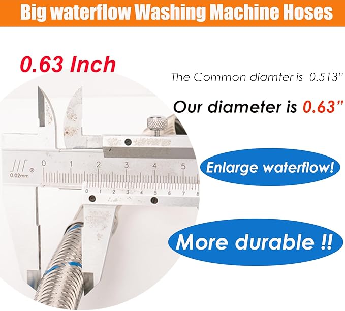 WHK 2 Pack 10ft Washing Machine Hoses Stainless Steel Washer Hoses with 90 Degree Elbow Washer Hot and Cold Water Hose Connection Inlet Washer Supply Lines