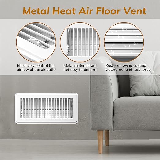2PCS Floor Vents Floor Registers 2x12 Inch, Heavy Duty Metal Hot Air Vent Covers 2x12 Inch with Rust-Proof Finish for Home Heater Floor Vent Grilles and Vents