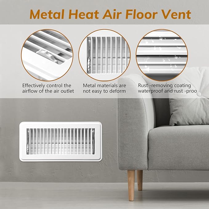 4Pcs Floor Vents Floor Registers 4x10 Inch, Heavy Duty Metal Hot Air Vent Covers 4x10 Inch with Rust-Proof Finish for Home Heater Floor Vent Grilles and Vents (4, White, 4x10 Inches)