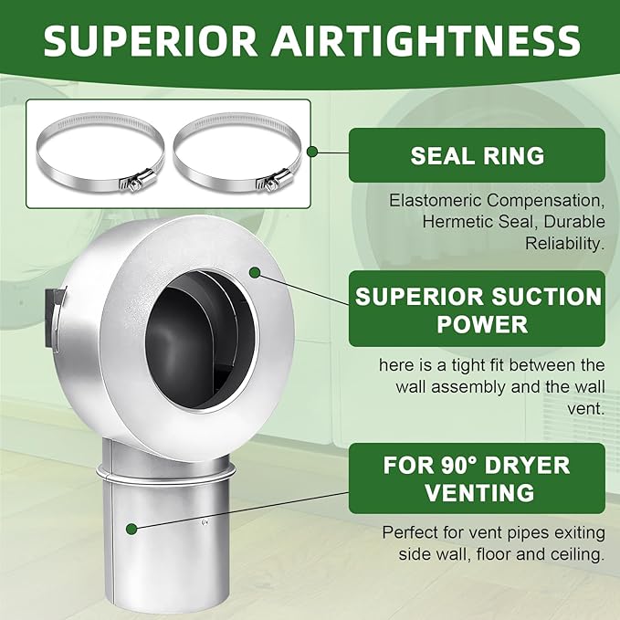 90°Magnetic Dryer Vent Coupling-Quick Connection and Disconnection Strong Magnet Self-Alignment Design Quick-Installation Dryer Magnetic Vent Connector Dryer Vent Connector Kit（Silver）