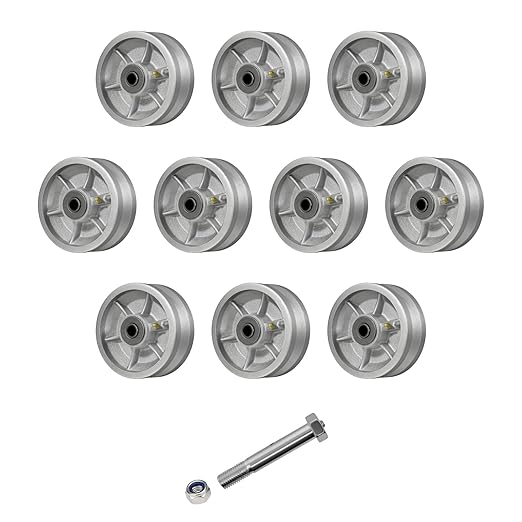 5" X 2" Sliding Gate Wheels, Cast Iron V Groove Wheel with Roller Bearing-900 lbs Capacity, Rolling Gate Wheels, Sliding Gate Casters, Gate wheels for Metal Tube Gate, Silver（10 Pack）