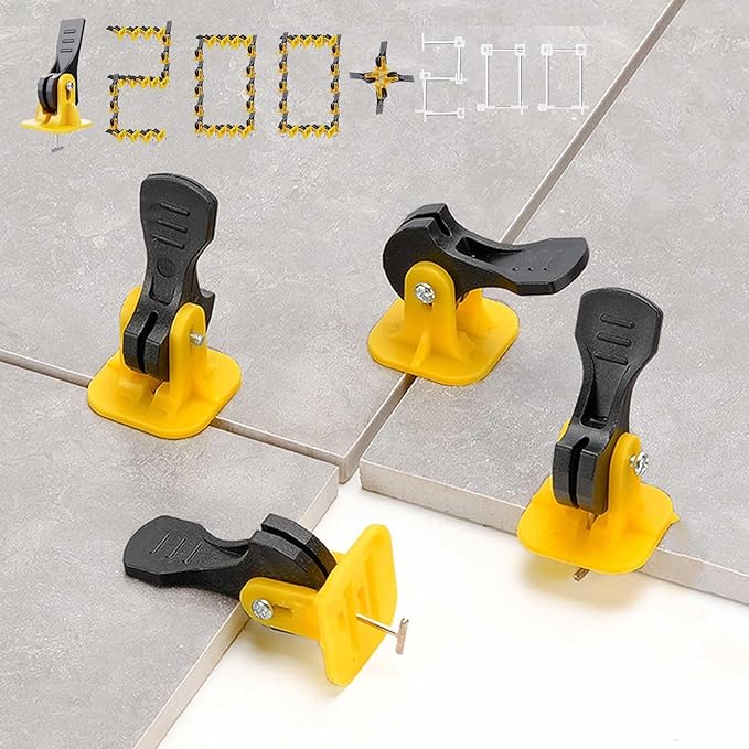 Tile Leveling System 1/8 Kit Tile Spacers,200pcs Reusable Tiles Levelers+200 Replaceable Steel T-Pins,Tlies Tools Leveling Clips For Wall Floor Installation Compounds 1/16 Adjustable Fit 8-12mm