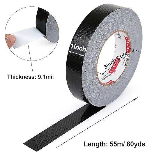 Black Duct Tape, 1 inch x 60 yds, HeavyDuty, Flexible, No Residue, All-Weather Waterproof Tape, UV Resistant for Crafts & Home Improvement