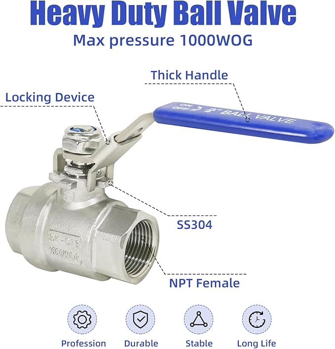 YADIAN 4 Pack Ball Valves 304 Stainless Steel 3/4" NPT Female Full Port Ball Valve Heavy Duty Shut Off Valve 3/4 inch for Water, Oil, and Gas with Locking Device, NPT Female, 1000 WOG