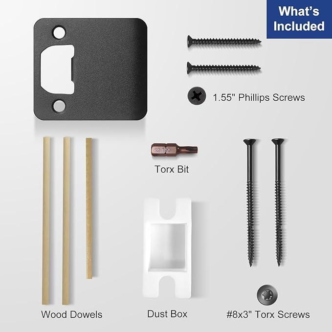 Extended Lip Strike Plate 2-1/2" x 2-1/4", Heavy Duty Version, Extra Wide Lip Door Latch Striker with Reinforced Torx/Star Screws & Bit, Extender Strike Restorer Kit (Matte Black, 1 Pack)